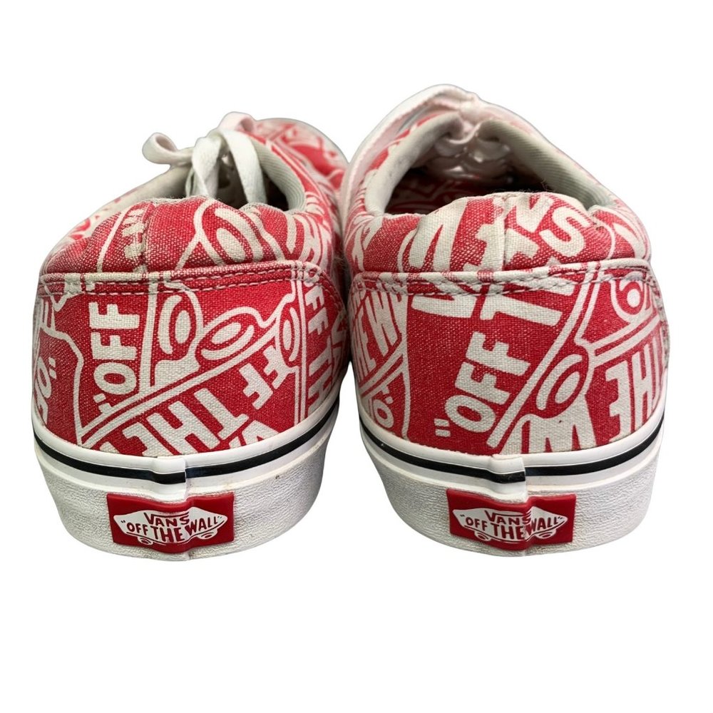 Vans Off the Wall Sneakers size 11 Allover Print Logos Spellout Red White Low - Picture 4 of 8